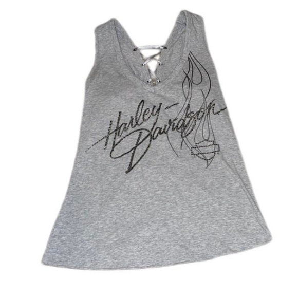 Harley-Davidson lace up tank top. EUC sz M - Picture 2 of 5